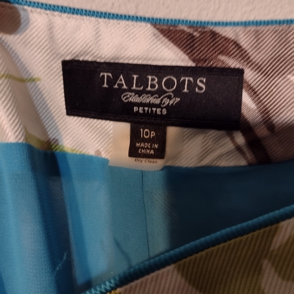 Talbots 10p silk skirt, lined, blue water colored print - Picture 6 of 7